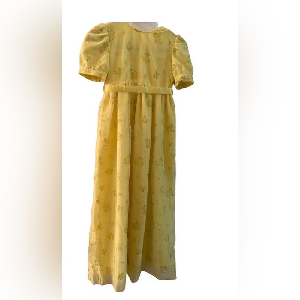 Girls Gown Wedding Flower Girl SWISS DOT Yellow Gown Smocked VINTAGE NO SIZE